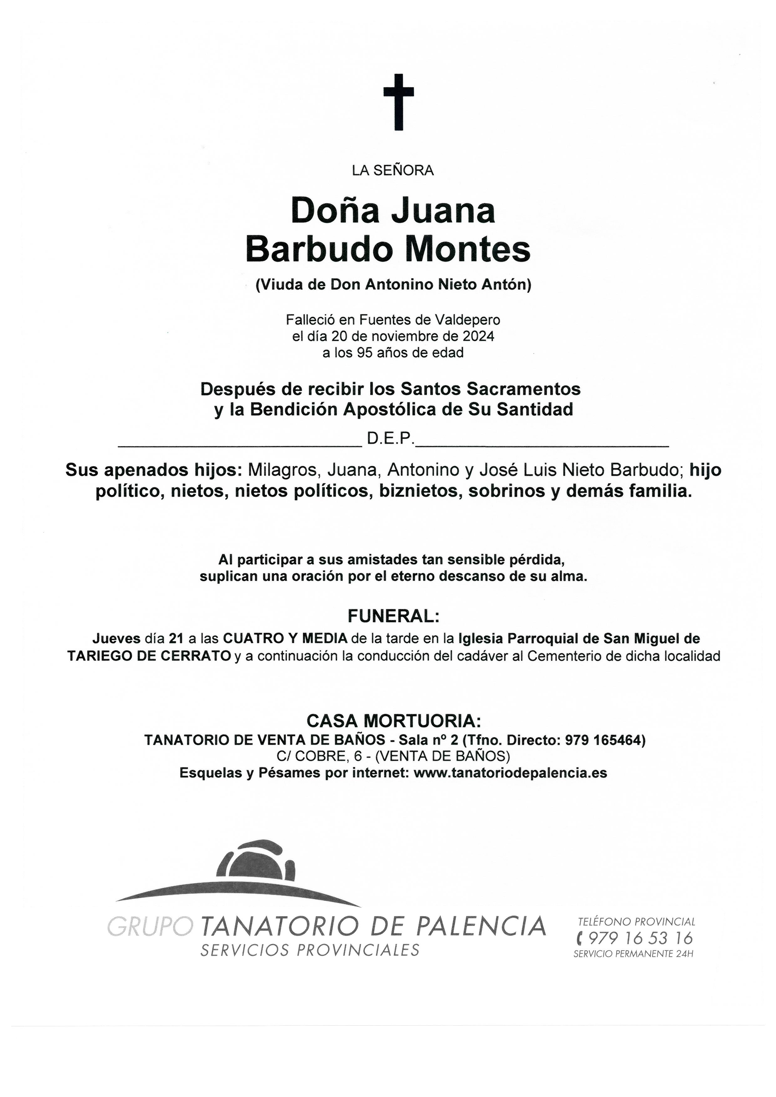 LA SEÑORA DOÑA JUANA BARBUDO MONTES